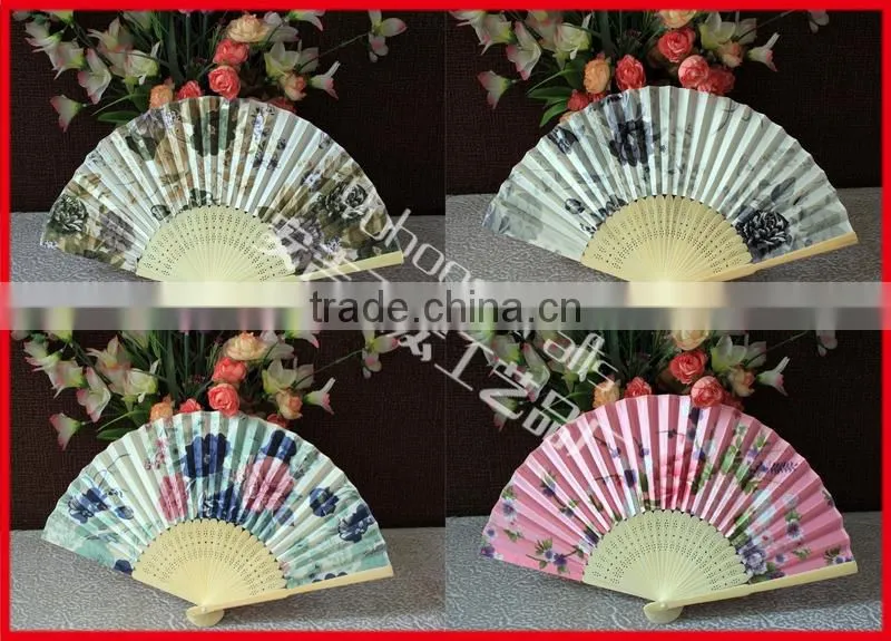 Wholesale bamboo fabric hand folding fan