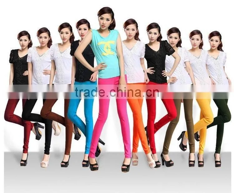 wholesale cheap price high quality Winter candy color Skinny Tight Zip Legging Stretch Pant Slim Jeggings Pencil Trouser