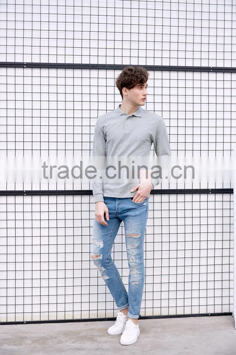 factory wholesale high quality 220g 100% cotton long sleeve polo shirt