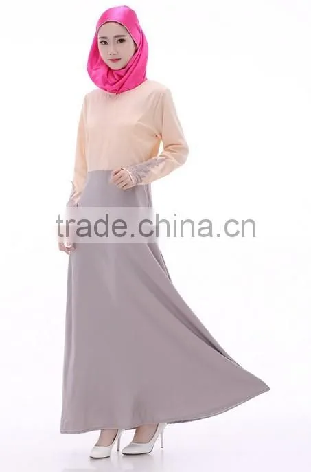 fashion long sleeve lace zip women long dress muslim