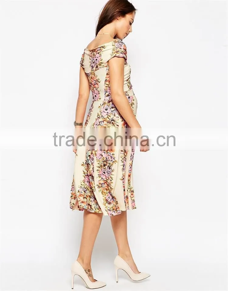 Sexy womens floral printing dress plus size midi skater maternity dress DR0007A