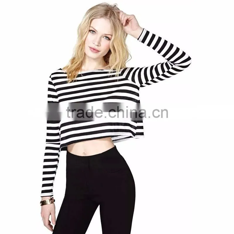 wholesale 100% cotton short striped women T-shirt for summer