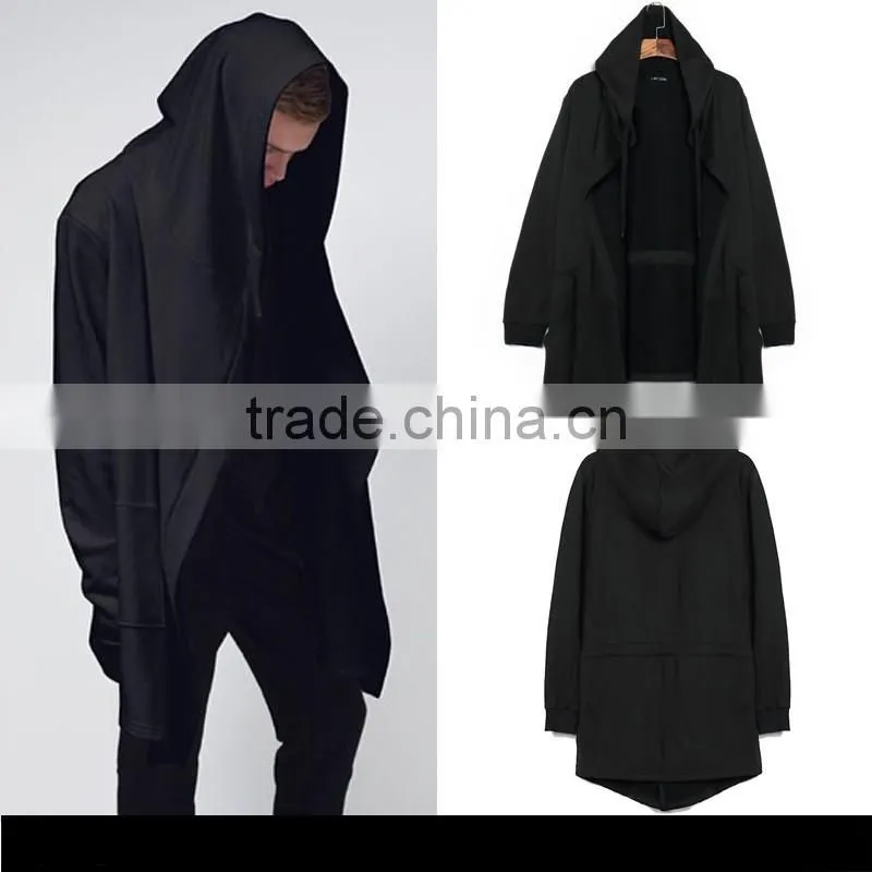 Hot 2016 New Arrival Black Men's Cloak Hooded Male Streetwear Sweatshirts Hip Hop Spring Full Sleeves Clothing,Christmas sweater