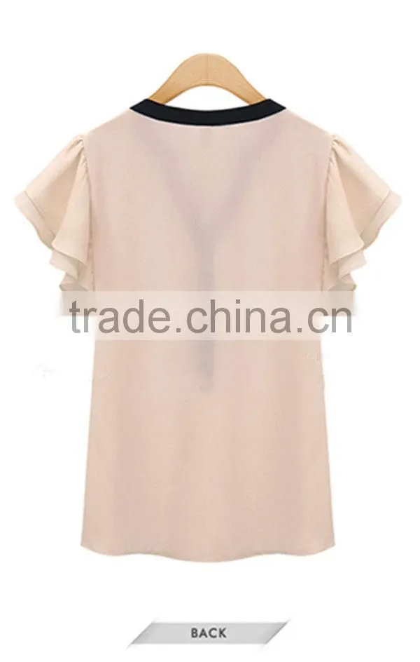 Apricot Pink and white comfortable and breathable t shirt wholesale short sleeve t shirt ladies blouse