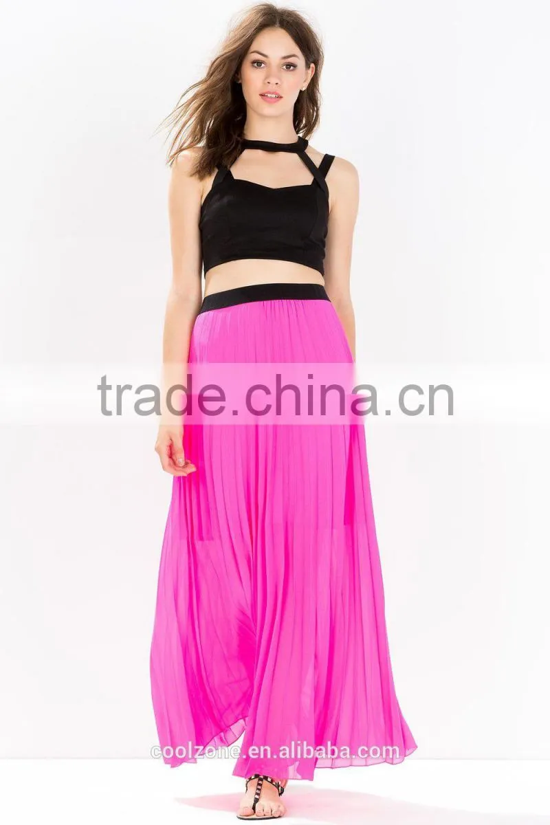 Partially lined perfect pleated long skirt sexy chiffon maxi skirts