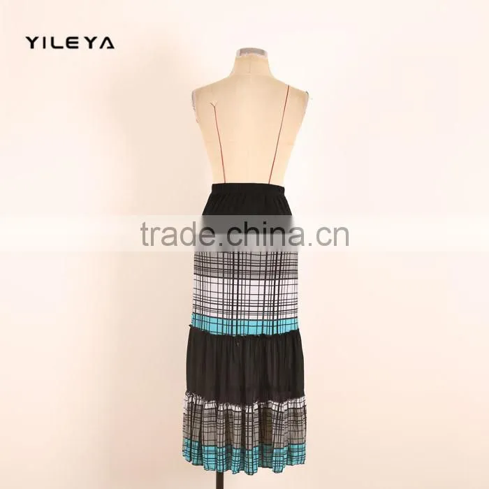 stripped high waist style elastic fashion women turkish long skirts with decoration