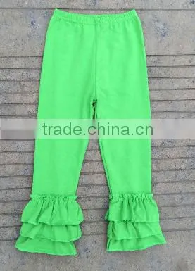 2015 girls ruffle leggings solid colors kids cotton pants wholesale girls triple ruffle pants