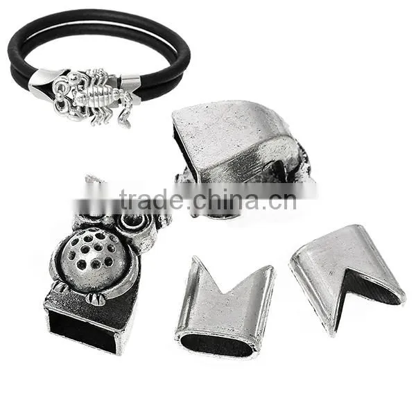 Hook Clasps Bracelet End Bar With Slider For Leather Bracelet Owl Halloween Antique Silver 19mm x13mm 13mm x12mm