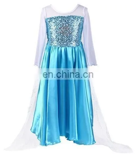 fashion elsa dress cosplay costume in frozen elsa mascot costume frozen movie formal dress and snowflake fabric for elsa FC2024