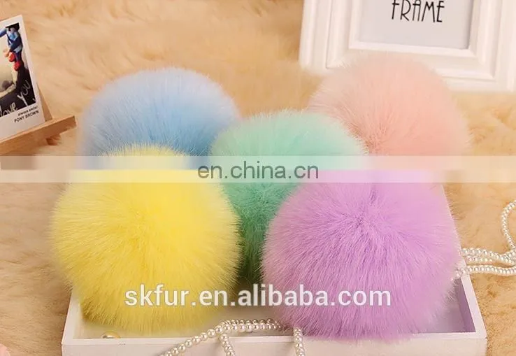 Handmade colorful fake fur pom poms keychain
