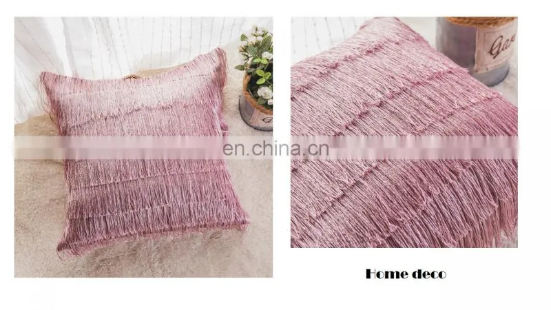Solid Decorative Velvet Throw Pillow Cushion Cover with Long Fringe