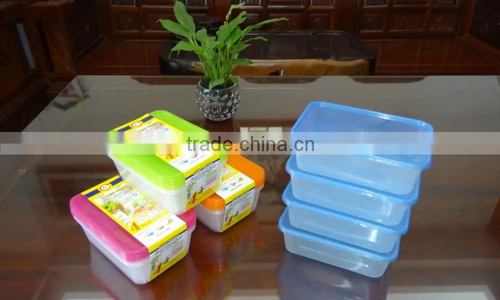 Supermarket set of 4 pcs rectangular plastic food storage container / food storage box 650ml