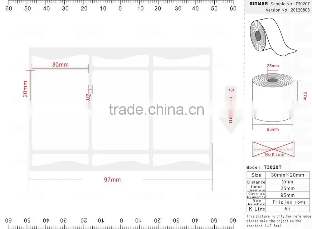 T3020T.N6750,SINMARK Hot sale packaging adhesive paper label paper,sticky label paper,label printing paper