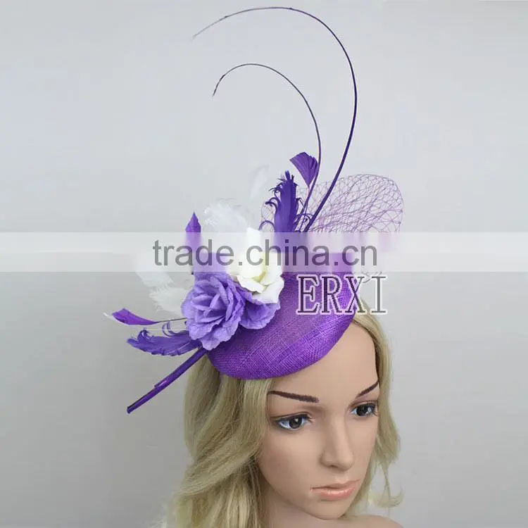 Wholesale Wedding Headpiece Sinamay Hat Fascinator Base Hat With Feather and Veil