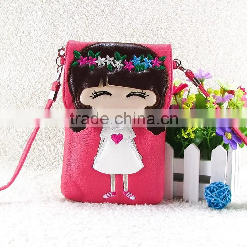 Wholesale pu lovely cartoon girl mini shoulder bags mobile phone waterproof cell bag
