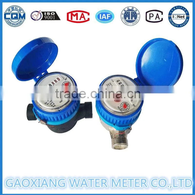 DN15 single jet water meter with fitting plastic adapters and nuts