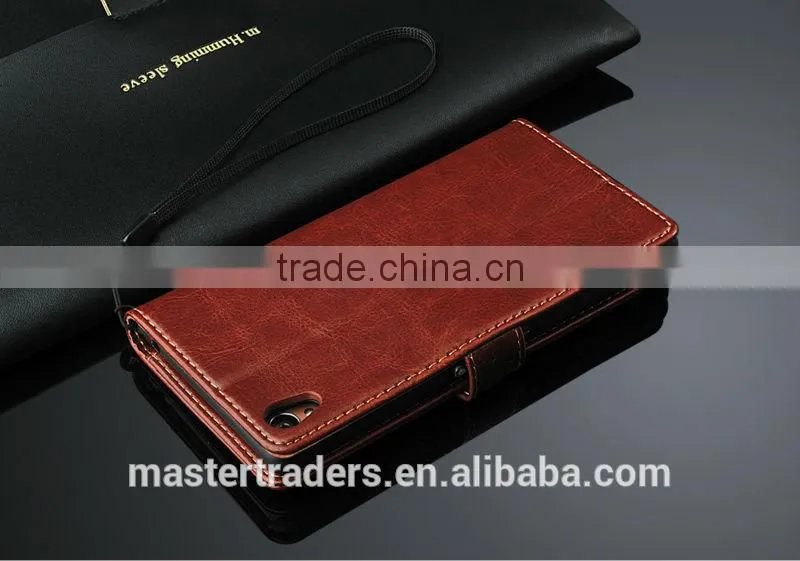 Original Fashion 64 Grain Stand Holder Wallet Flip PU Leather Case For Sony Z3 MT-3102