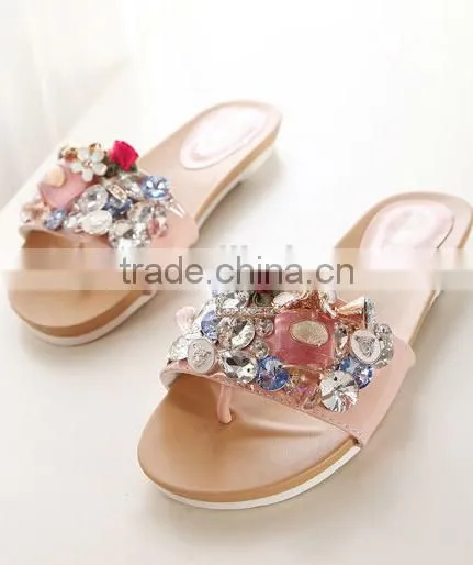 fancy crystal women fashion shoes women flat heel sandal shoes