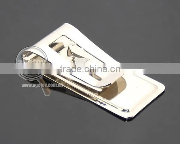 Men Style Fashion Stainless Steel Metal Black Genuine Leather Money Clip