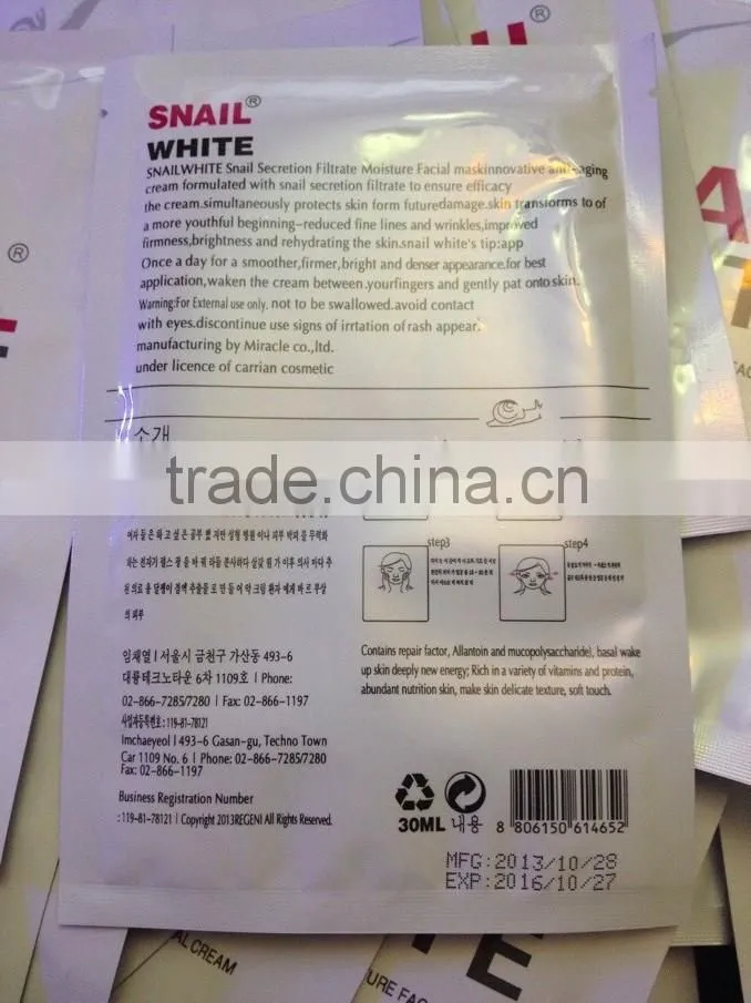 Thailand SNAIL WHITE Face Mask Skin Whitening Moisturizing Silk Facial Mask