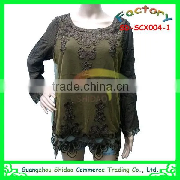 Custom design newest top quality blouse sleeveless crocheted fashion lace blouse