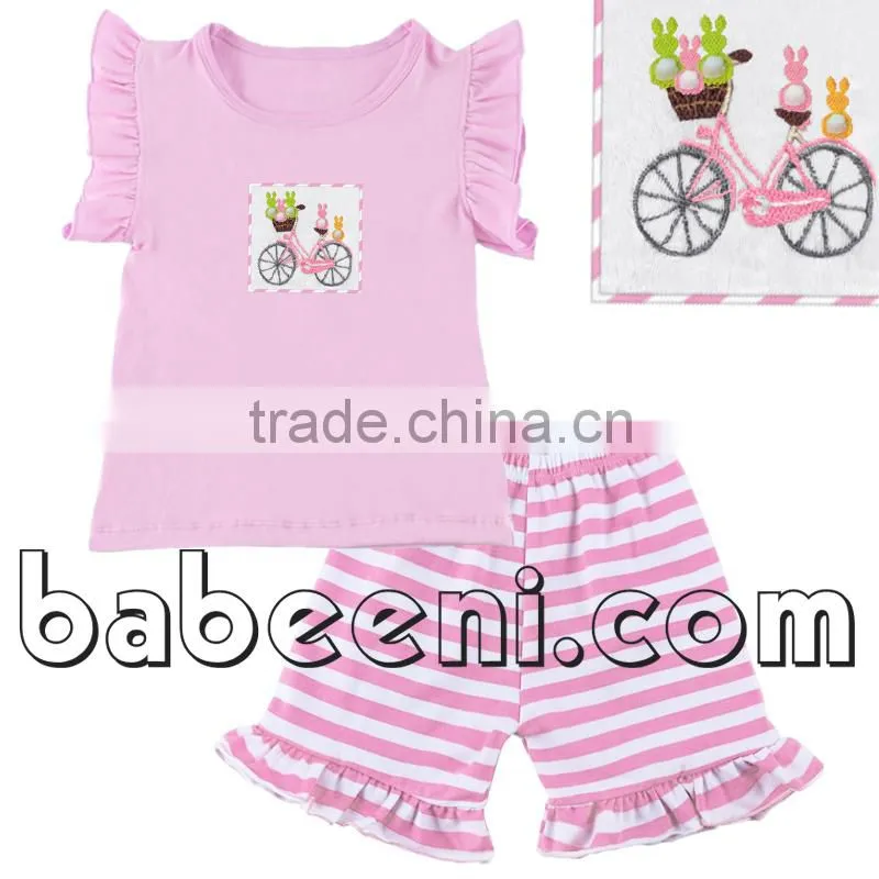 Truck with red hearts applique short sets for baby girls