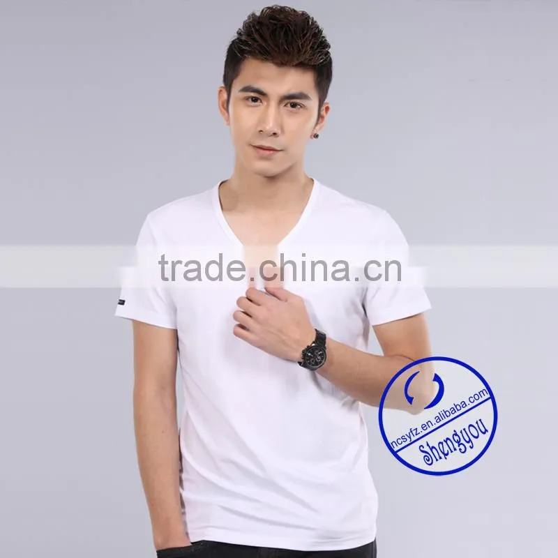 custom 2015 100 cotton mens v-neck t shirt wholesale china