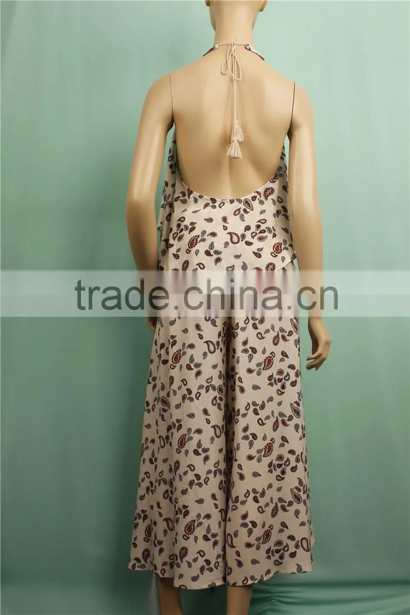 2016 S/S new design tank top with long pants women rayon print suit