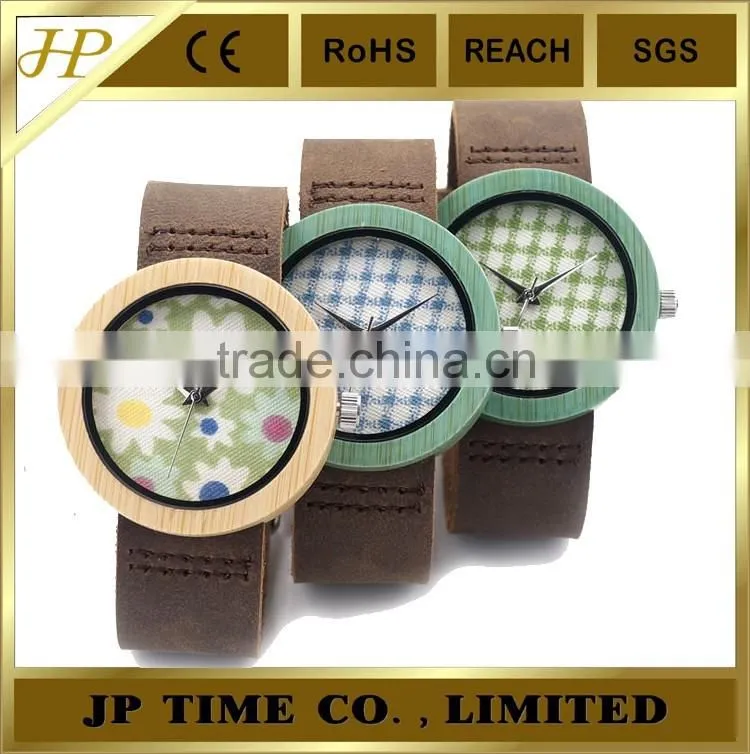 2016 Newest Bamboo Wooden Watch 2016 with Cloth Dial Face Quartz Watches