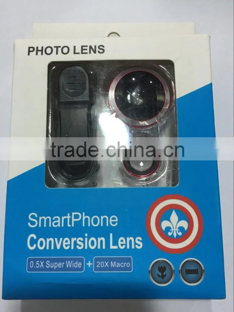 2016 Hotting 0.5x Super wide angle lens +20x macro high quality universal 2 in 1 clip camera lens