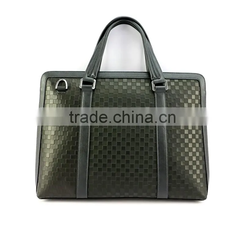 Hot selling stylish black genuine leather stylish woven briefcase for men