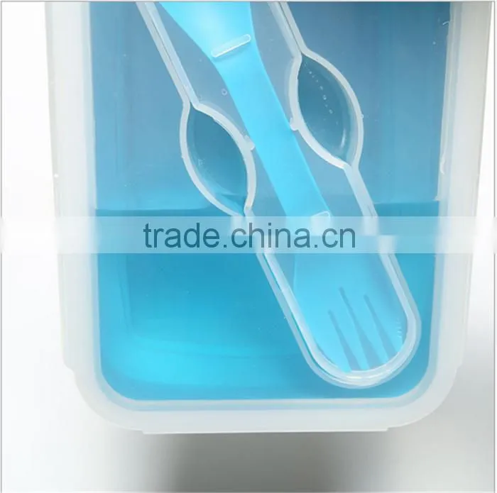 Silicone Collapsible Food Storage Container with Plastic Lid and spoon, Food Grade Customized custom silicone rubber container