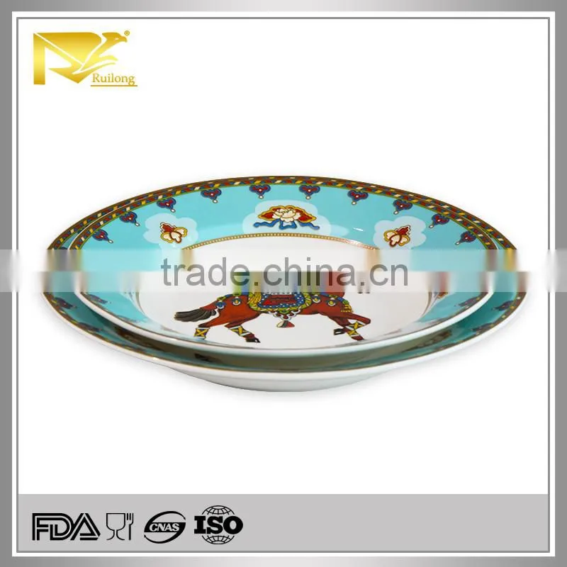 Dinnerware bule gold custom printed ceramic plate