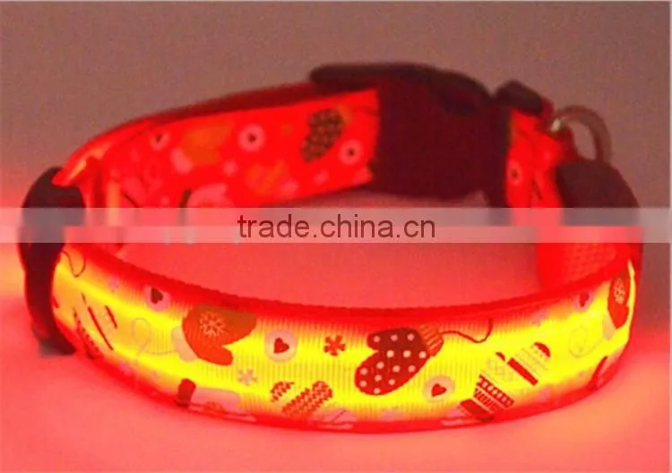 Night Light Nylon Adjustable Pet Dog Collar Lovely Christmas Flashing LED Safety Puppy Supplies