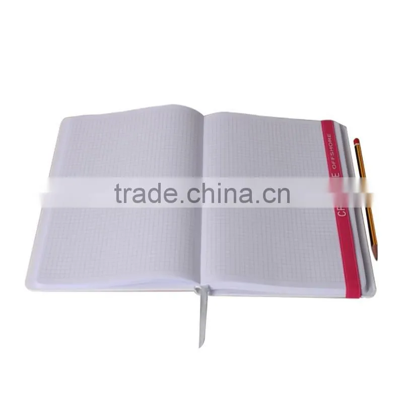 Custom Rubber Logo Width Elastic Band A4 Hardcover Grid Notebooks with pen loop