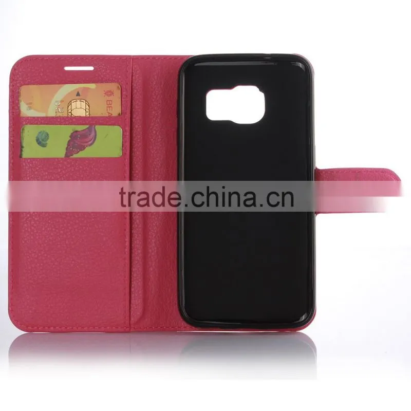 HOT SELLING Luxury Case for Samsung GALAXY S7 PU Lichee Leather Flip Cover with Wallet