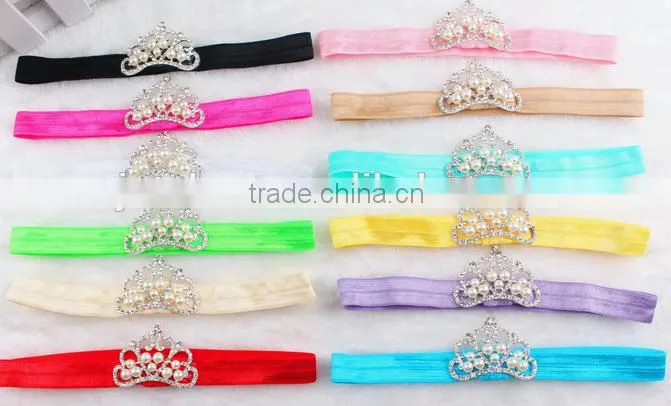 New European Kids Infant Newborn Baby Girl Hair band with Pearl Crown, Bridal Veil Tiara Pearl glitter Rhinestone Crown
