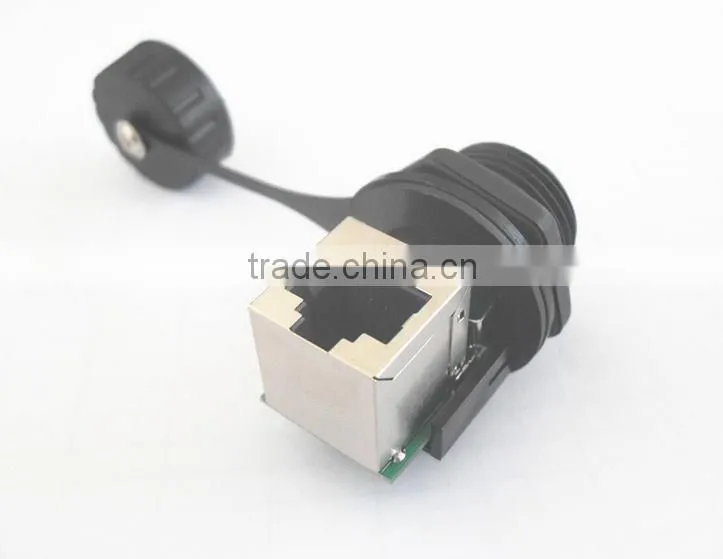 IP67 waterproof 90 degree angled RJ45 connector with dust cap