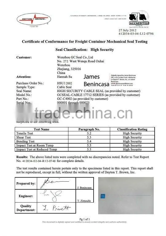 trade assurance Tamper Evident Seucrity Seal GC-C4002