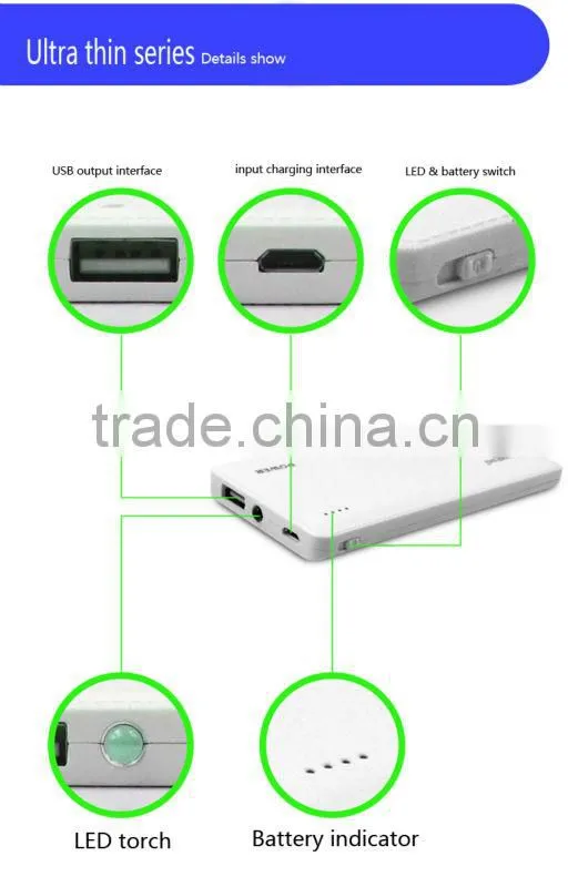 palstic sheet li-polymer battery power bank with built in cable