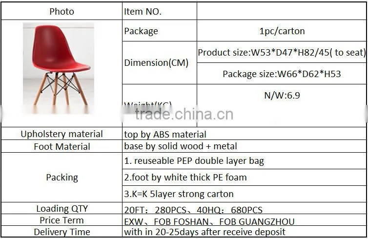 Designer Dining Side Wood Leg Replica ABS plastic Chair
