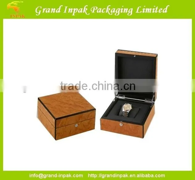 Elm burl wooden watch display case for 8 with lock