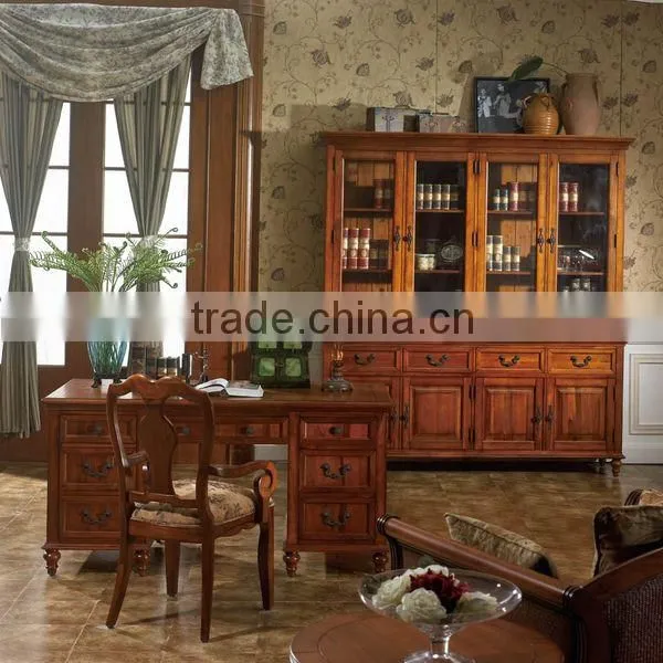 wood bookcase with doors and drawers