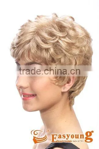 Hand tied mono wigs, synthetic hair short curly wigs for white women