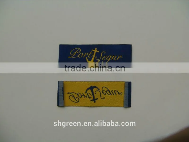sewing on colth label,woven brand label for hat/cap