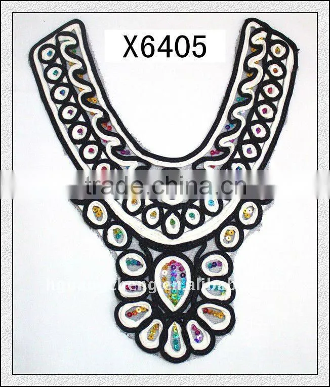 X6399/Fancy Embroidered Sequins Mesh Fabric Lace Collar for Garment