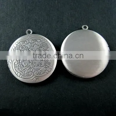 32mm brass antqiued silver vintage style flower engraved round photo locket pendant 1113014