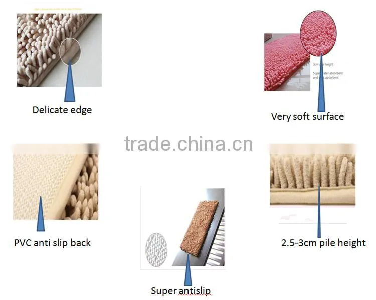 2016 hot sale100% polyester pvc backed bath mat bathroom