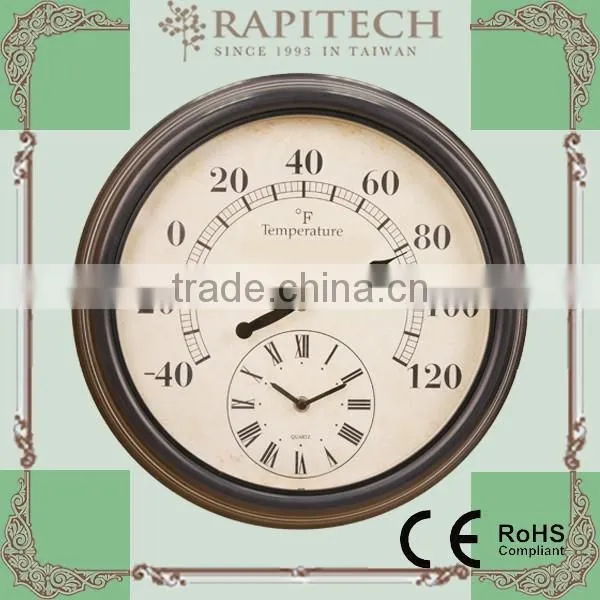 13 inch Indoor Outdoor Decorative Rattan Clock With Thermometer