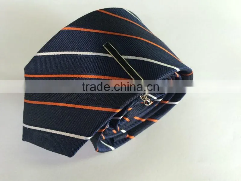 Men's whiteorangenavy 100% silk tie with diagonal strip design